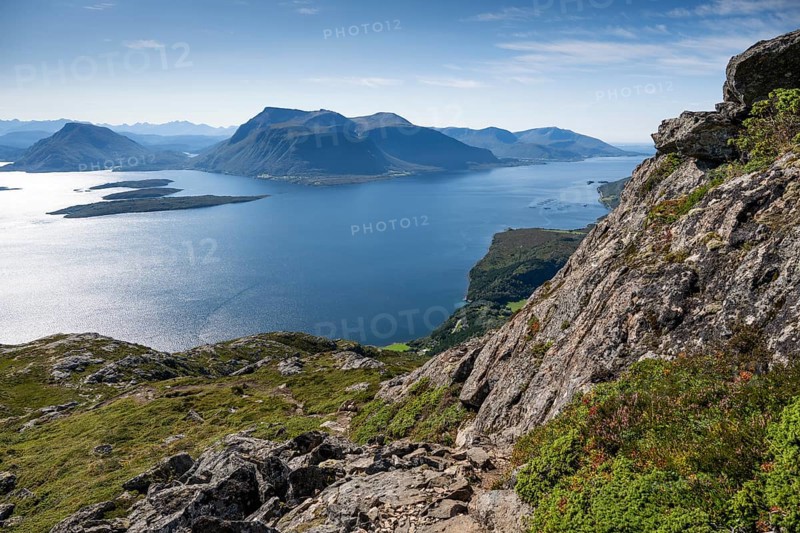 Extensive coastal landscape with mountains, islands and fjords, Otroya or Otrøya island, Møre og Romsdal, Norway