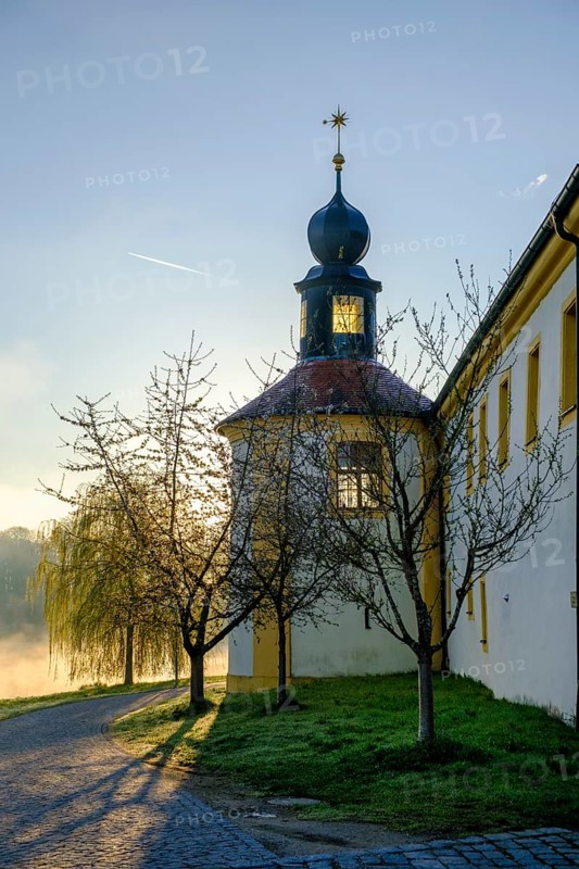 Morning atmosphere, fog at the Fischhof, Tirschenreuth, Upper Palatinate, Bavaria, Germany