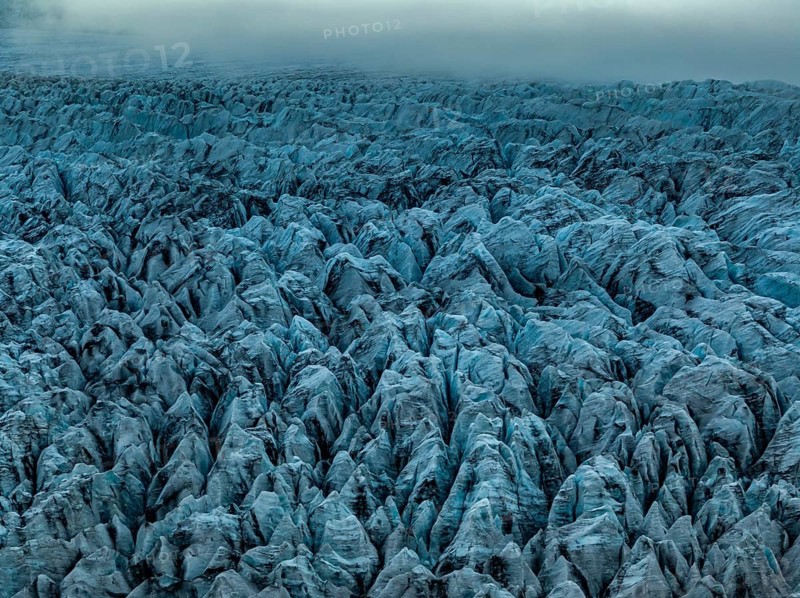 Glacier, glacier tongue, summer, evening mood, clouds, aerial view, Fjallsjökull, Vatnajökull National Park, Iceland