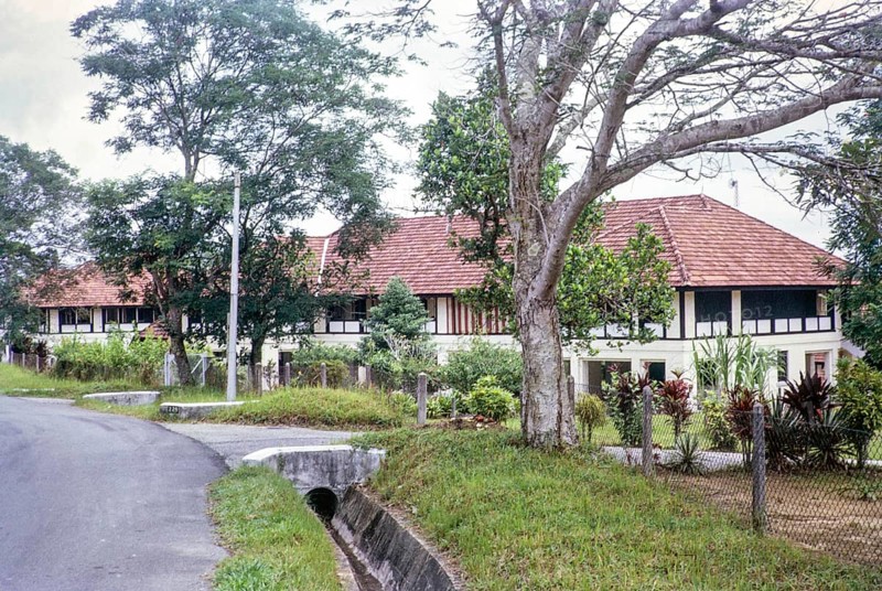 British colonial architecture of residential military buildings, Sembawang naval base, Singapore, south east Asia 1965