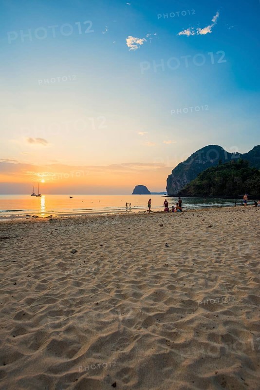Sandy beach beach and sunset, Charlie Beach, Koh Mook, Trang Province, Southern Thailand, Andaman Sea, Thailand