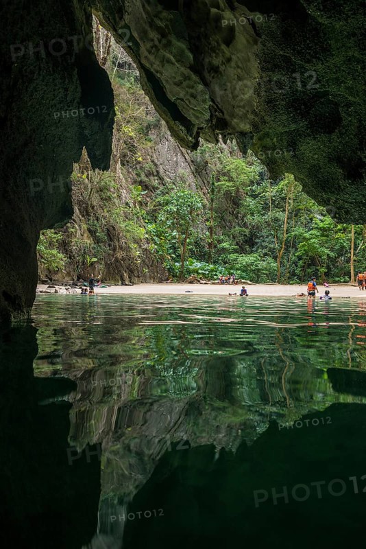 Sandy beach beach with cave in the rainforest, Emerald Cave, Koh Mook, Trang Province, Southern Thailand, Andaman Sea, Thailand