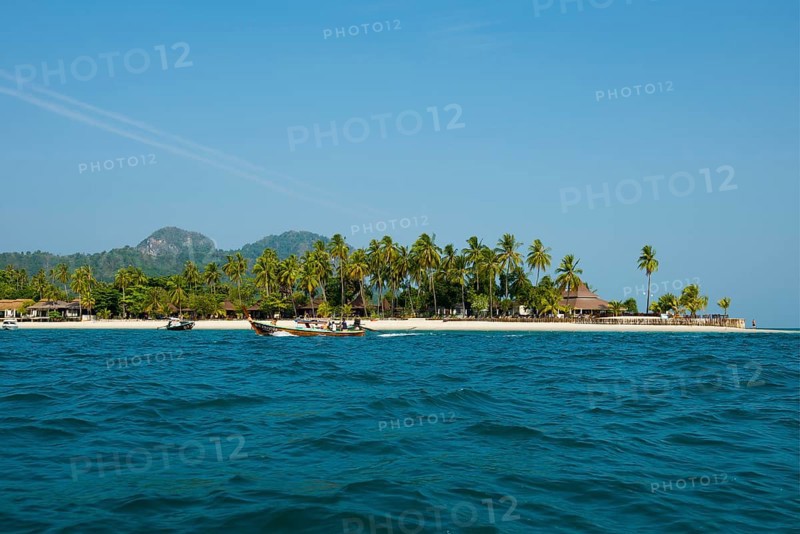 White sandy beach and coconut palms, Pearl Beach, Koh Mook, Trang Province, Southern Thailand, Andaman Sea, Thailand