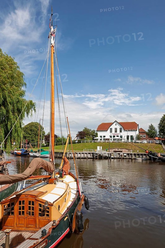 Carolinensiel museum harbour, berth for old flat-bottomed ships, Carolinensiel, East Frisia, Lower Saxony, Germany