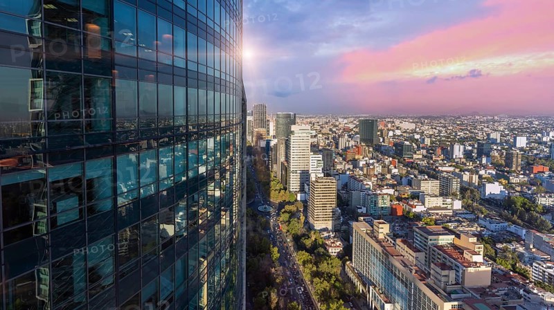 Mexico City Financial Center buildings, banks, and businesses close to Paseo De Reforma