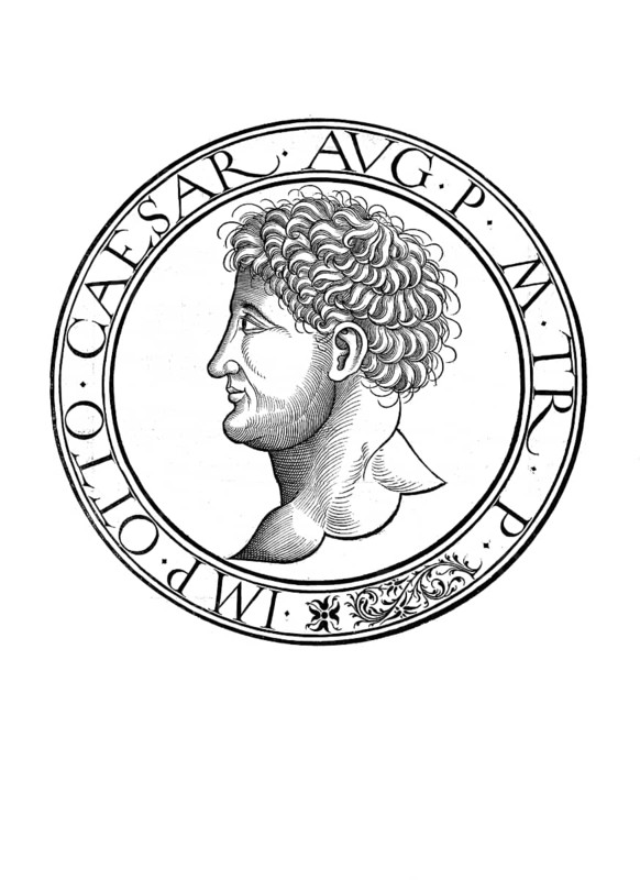 Marcus Salvius Otho (born 28 April 32 in Ferentium, died 16 April 69 in Brixellum) was Roman Emperor from 15 January 69 until his death three months later, authentic, digitally restored reproduction from a 19th century original, record date not stated