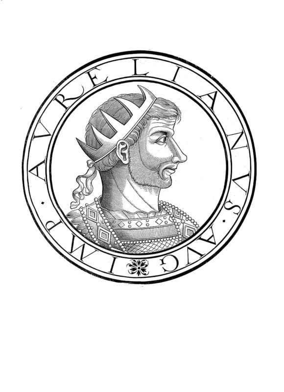 Lucius Domitius Aurelianus (born 9 September 214 in Moesia or Sirmium, Pannonia, died 275 near Caenophrurium, near Byzantium) was Roman emperor from 270 to 275, authentic, digitally restored reproduction from a 19th century original, record date not stated