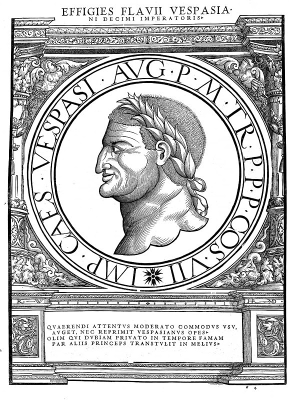 Vespasian (born 17 November 9 in Falacrinae, died 23 June 79 in Aquae Cutiliae) was Roman emperor from 1 July 69 until his death. His birth name was Titus Flavius Vespasianus, as emperor he went by the name Imperator Caesar Vespasianus Augustus, authentic, digitally restored reproduction from a 19th century original, record date not stated