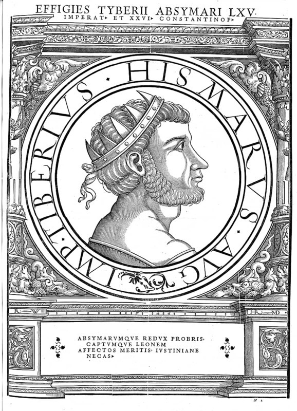 Tiberios II (III) Apsimaros, Tiberius Apsimarus, died 15 February 706, Byzantine emperor (698 to 705), authentic, digitally restored reproduction from a 19th century original, record date not stated