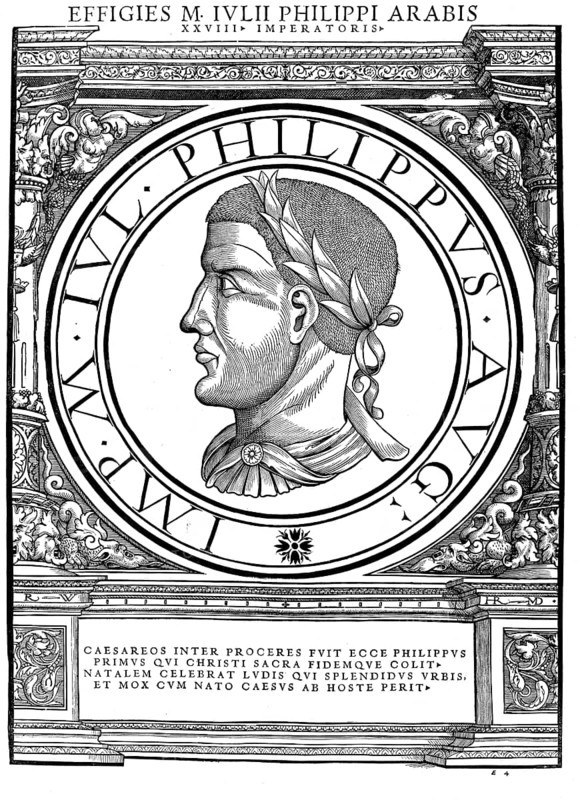 Marcus Iulius Philippus, Philippus Arabs, Philip the Arab, Philip I, (born around 204 in Shahba, died 249 near Verona) was Roman Emperor from 244 until his death, authentic, digitally restored reproduction from a 19th century original, record date not stated