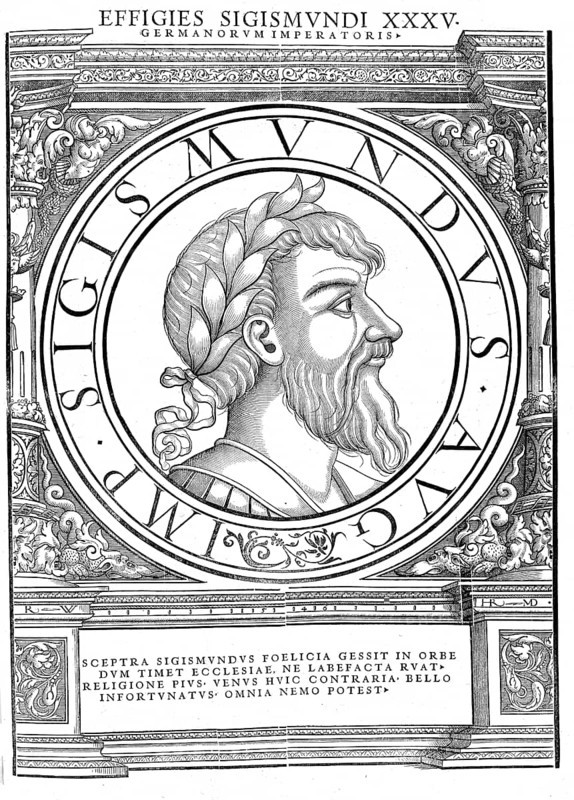 Sigismund of Luxembourg (born 15 February 1368 in the imperial city of Nuremberg, died 9 December 1437 in Znojmo, Moravia), also known as Siegmund or Sigmund, came from the House of Luxembourg. He was Elector of Brandenburg from 1378 to 1388 and from 1411 to 1415, King of Hungary and Croatia from 1387, Roman-German King from 1411, King of Bohemia from 1419 and Roman-German Emperor from 1433 until his death, authentic, digitally restored reproduction from a 19th century original, record date not stated