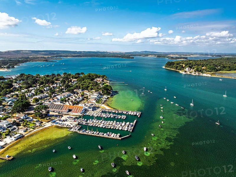 Sandbanks from drone, Poole, Dorset, England, United Kingdom