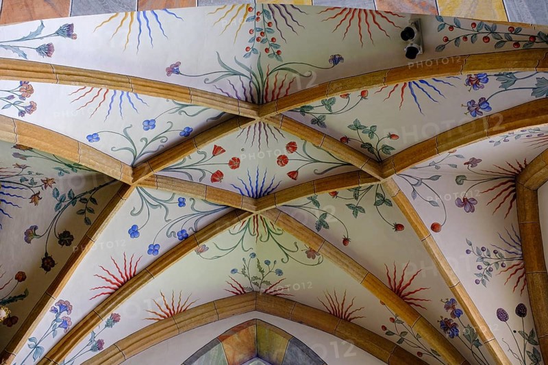 Vaulting, net ribs with flowers, collegiate church, Millstatt Abbey, Millstatt, Lake Millstatt, Carinthia, Austria