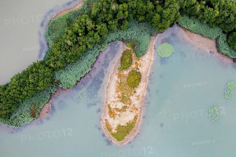 Aerial view, islands in the Drau, river, Carinthia, Austria