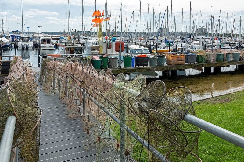 Strander Fischersteg, boat harbour, fishing harbour, marina, fish traps, Strande, Schleswig-Holstein, Germany