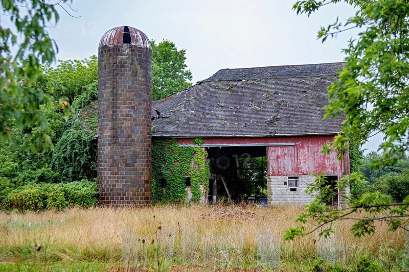 New Troy, Michigan - An old barn in a state of disrepair on a farm in southwest Michigan