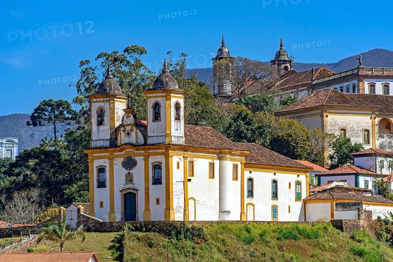 Baroque churches and historic buildings in the old city of Ouro Preto in Minas Gerais