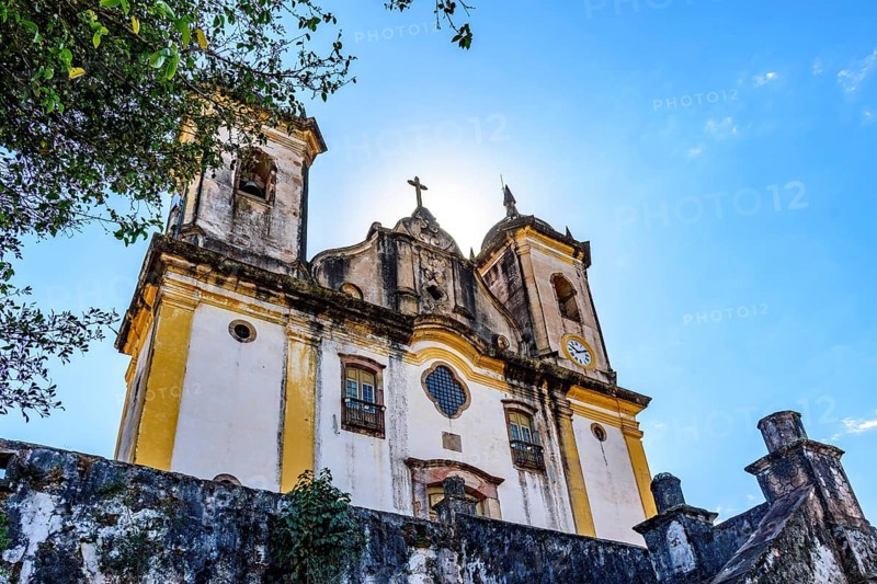 Facade of an old baroque church in the historic city of Ouro Preto, Minas Gerais