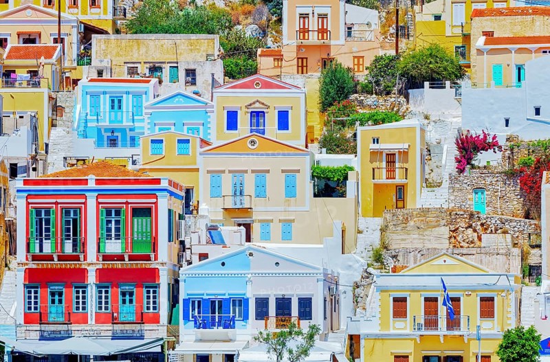 Colourful houses, Symi Island, Dodecanese Islands, Greece