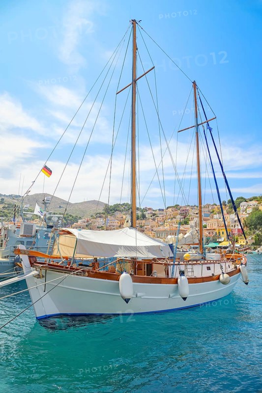 View of Gialos Harbour, Gialos, Symi Island, Dodecanese Islands, Greece