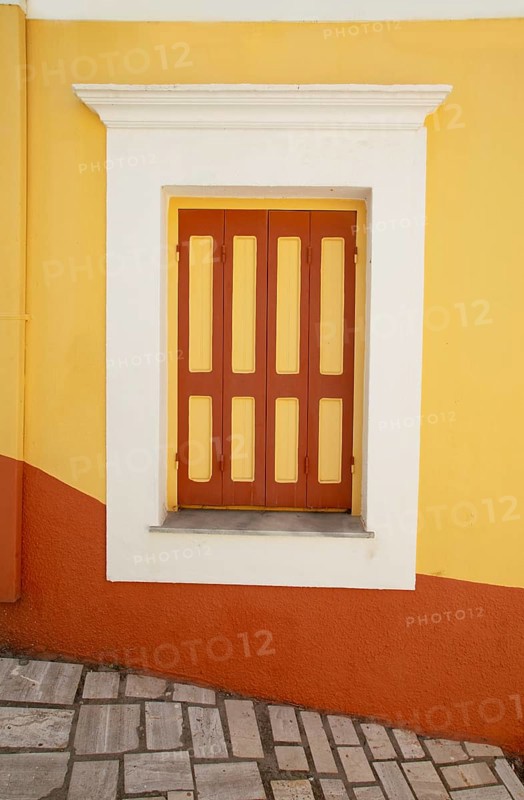 Traditional house window, Gialos, Symi Island, Dodecanese Islands, Greece