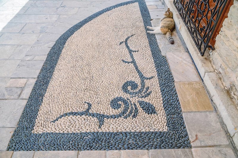 Traditional pebble mosaic, Gialos, Symi Island, Dodecanese Islands, Greece
