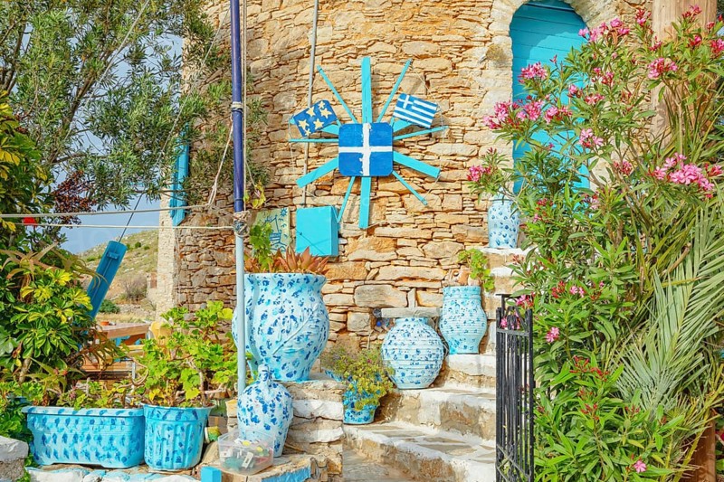 Traditional windmill entrance, Chorio, Symi Island, Dodecanese Islands, Greece