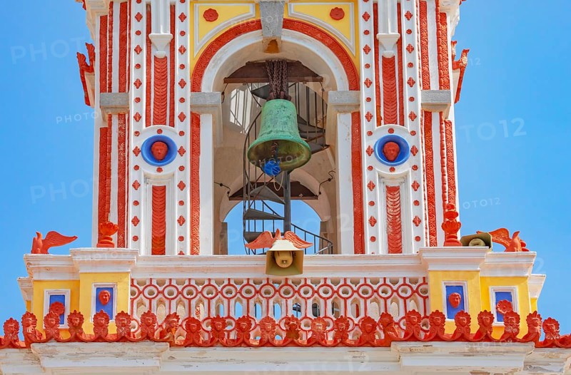 Bell tower, Panormitis monastery, Panormitis, Symi Island, Dodecanese Islands, Greece