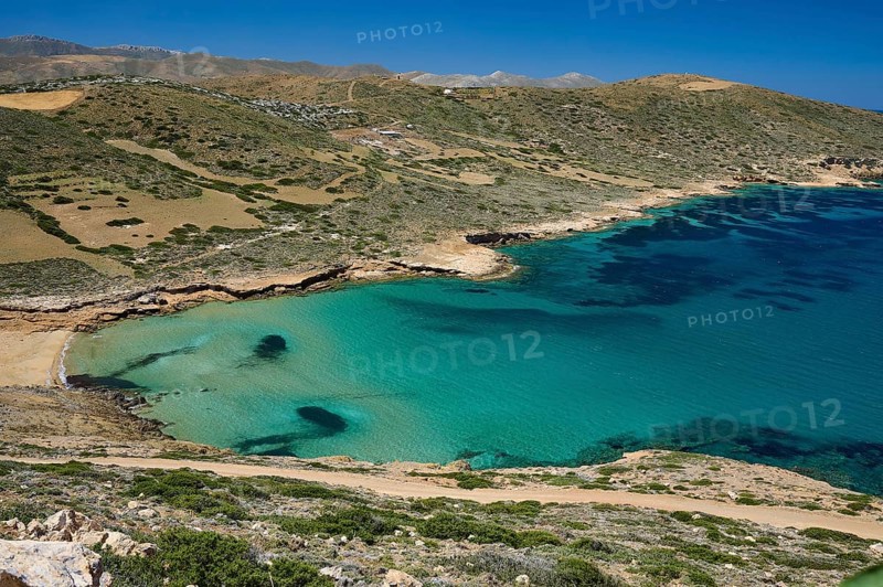 Bay of Vai, Clear turquoise waters meet a secluded sandy beach, Analipsi, Maltezana, Astypalea, Astipalea, Astipaleia, Dodecanese, Greek Islands, Greece