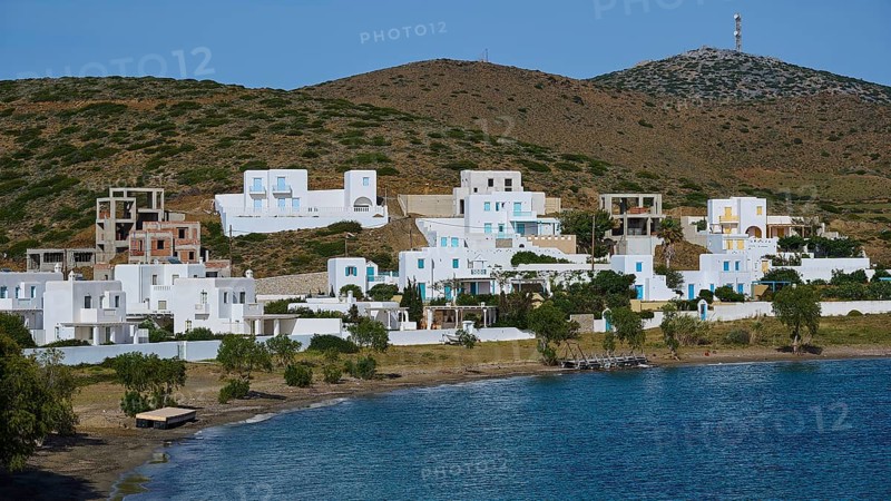 Whitewashed houses on a hill with sea view and blue sky, Analipsi, Maltezana, Astypalea, Astipalea, Astipaleia, Dodecanese, Greek Islands, Greece