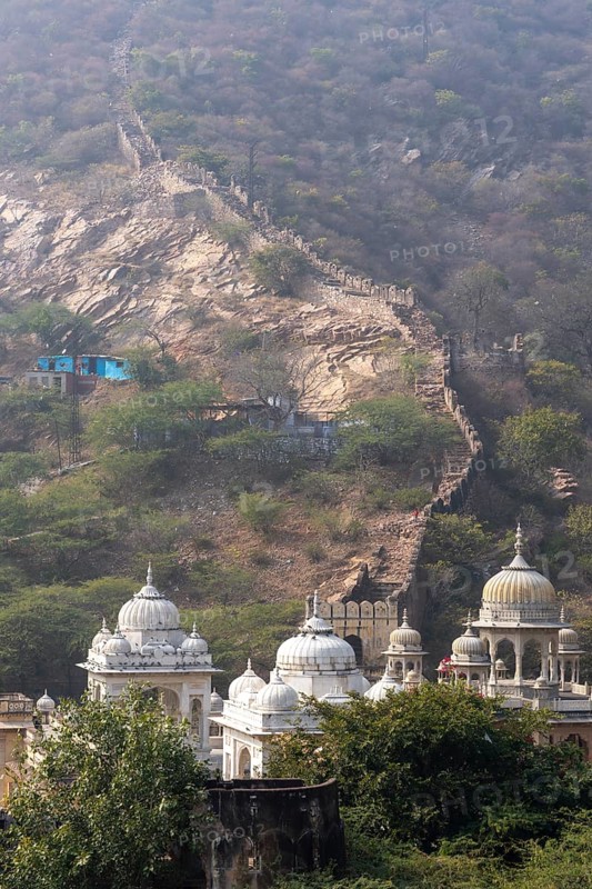 View of the royal crematorium Gaitore Ki Chhatriyan, Brahmanpuri, Jaipur, Rajasthan, India