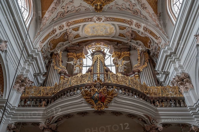 Organ loft, the organ is from 1725, Abbey Church of the Assumption of the Virgin Mary, Rohr, Lower Bavaria, Germany