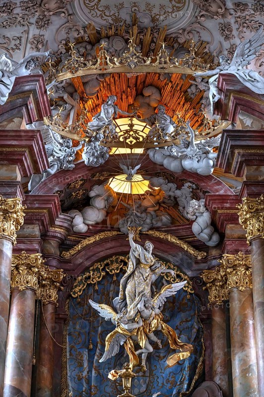 Detail of the chancel with the Assumption of the Virgin Mary, a work by the Asam brothers built between 1717 and 1723, Abbey Church of the Assumption of the Virgin Mary, Rohr, Lower Bavaria, Germany