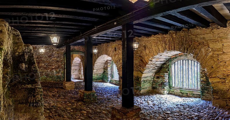 Interior of an old slave quarters in the basement of an old house in the historic city of Ouro Preto in Minas Gerais, Ouro Preto, Minas Gerais, Brazil