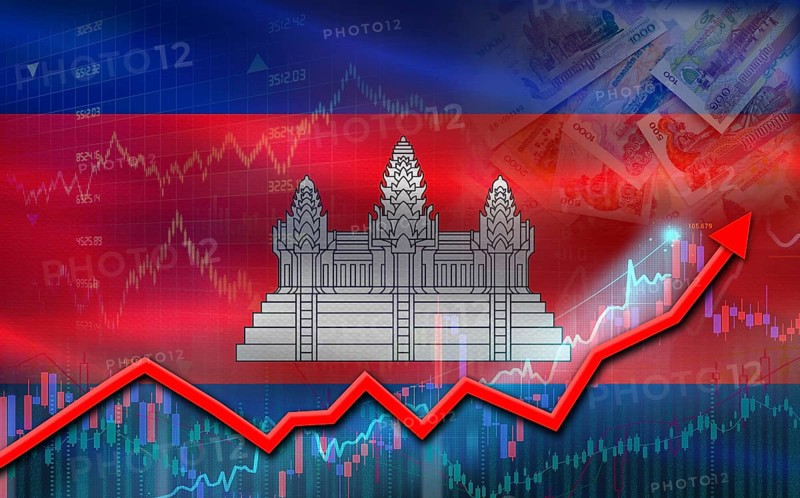 Cambodia economic growth on financial graph. Cambodia financial growth on market graph