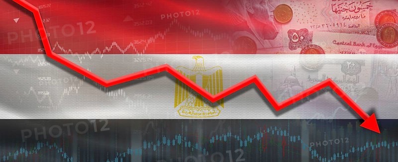 Egypt financial crisis on economic graph. Financial fall of Egypt on economy market