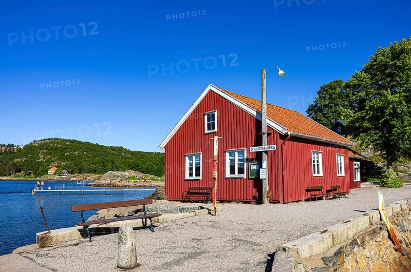 Harbour building of Gustafsberg, a historic spa and bathing resort in Uddevalla, Bohuslän, Västra Götalands län, Sweden