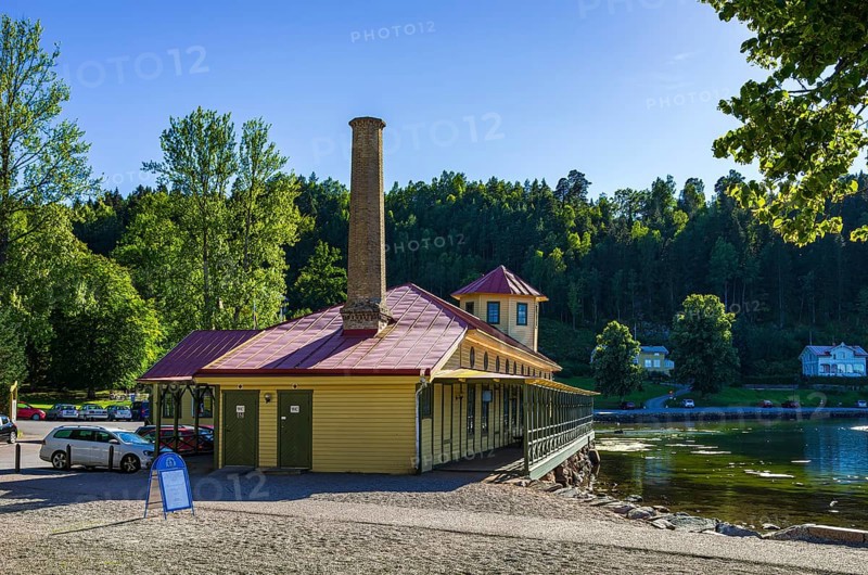 Former spa and bath building at Gustafsberg, a historic spa and bathing resort on the Byfjord in Uddevalla, Bohuslän, Västra Götalands län, Sweden