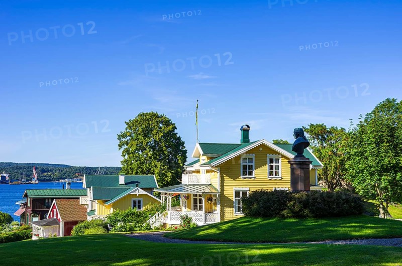 Historic building structures of Gustafsberg, a former spa and bathing resort on the Byfjord in Uddevalla, Bohuslän, Västra Götalands län, Sweden