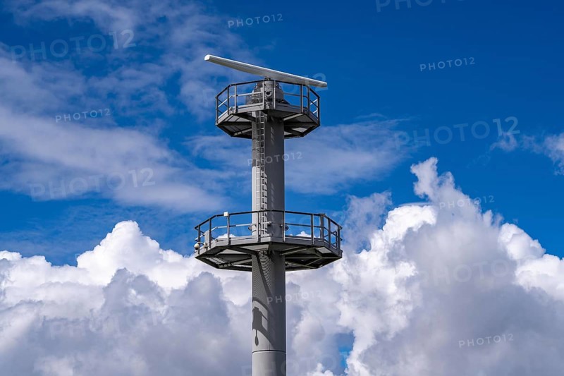 Radar tower, on the North Sea coast near Eemshaven, monitors shipping traffic on the coast, entrance to the Ems estuary, Wadden Sea off Borkum, Netherlands