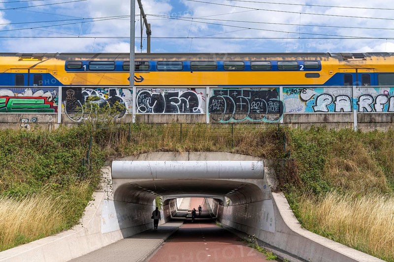 Cycle path in the north of Nijmegen, subway of the railway line, wide cycle path, Netherlands