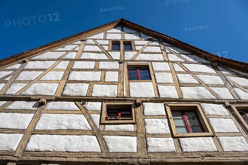 Detail of a historic half-timbered house in the old town centre of Stein am Rhein, Canton Schaffhausen, Switzerland