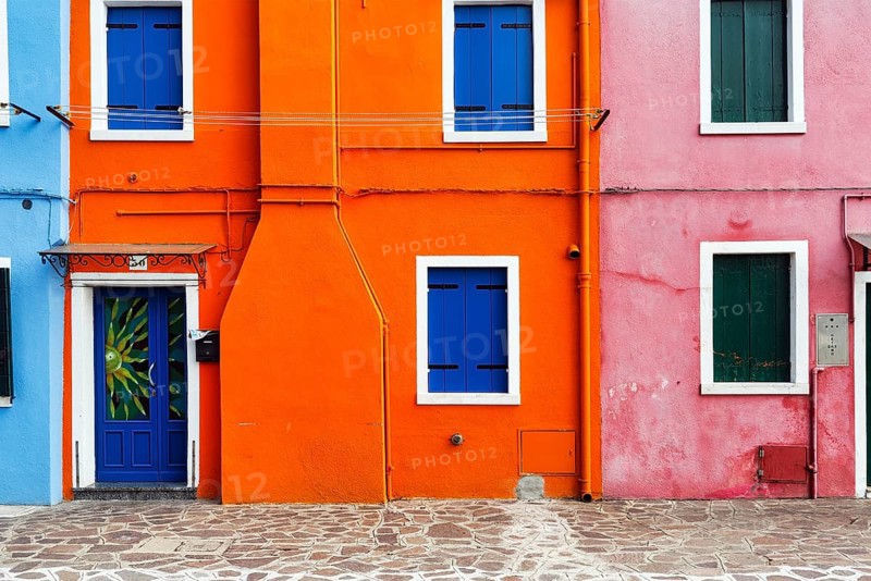 Colourful façade detail, Burano, island in the Venice lagoon, Italy