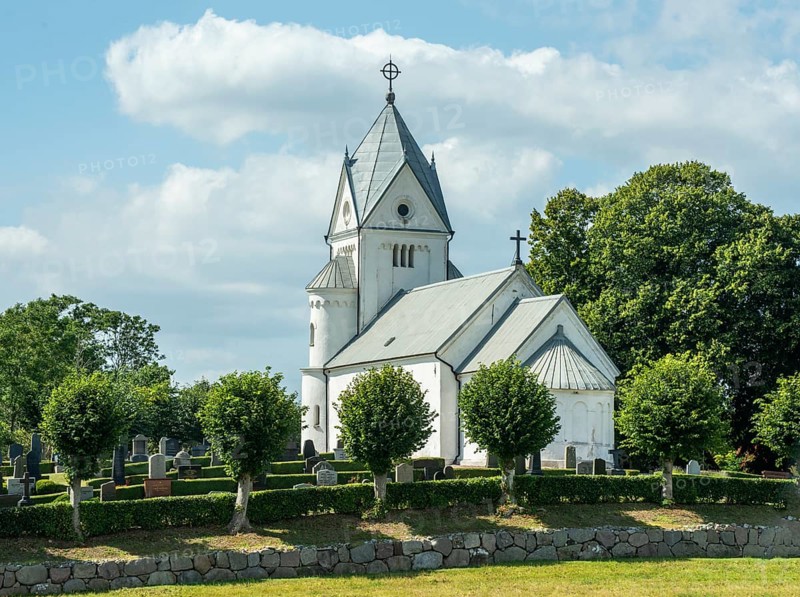 Baldringe country church from the 12th century and rebuilt in the 19th century and 1950s in Ystad municipality, Skåne county, Sweden, Scandinavia