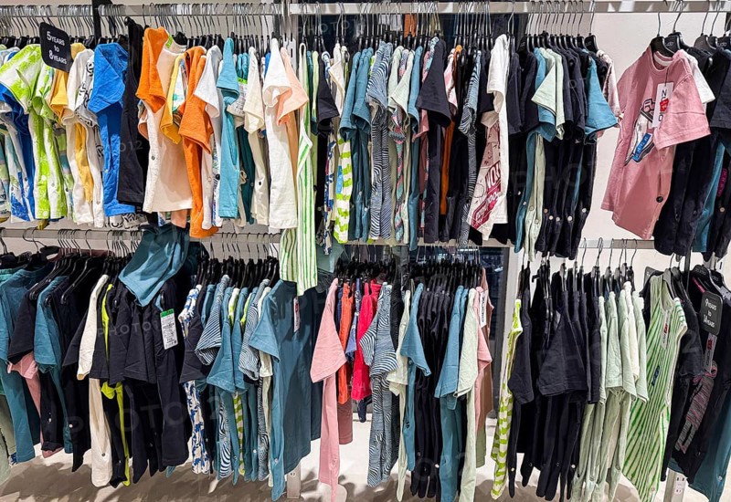 T-shirts display at Zudio store in Guwahati, India, during a monsoon season sale on August 1, 2025