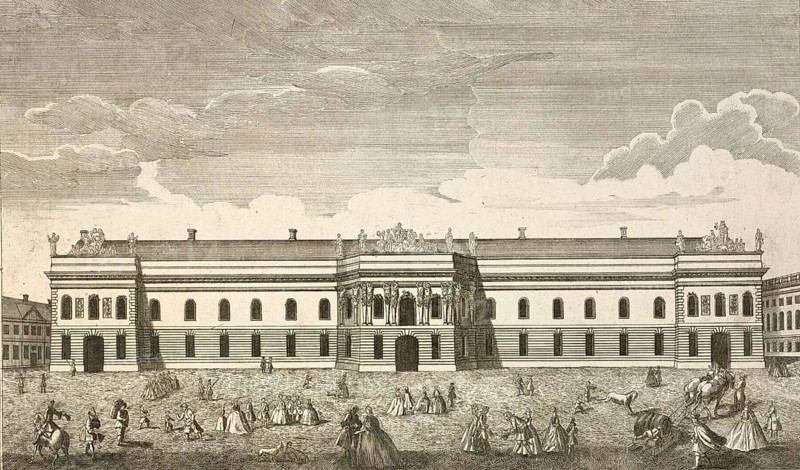 Conveyor building of the royal stables on the Dorotheen-Stadt in Berlin, intended for the Academy of Sciences and Liberal Arts, Germany, around 1880, digitally restored reproduction of a 19th century illustration, historical, exact date unknown
