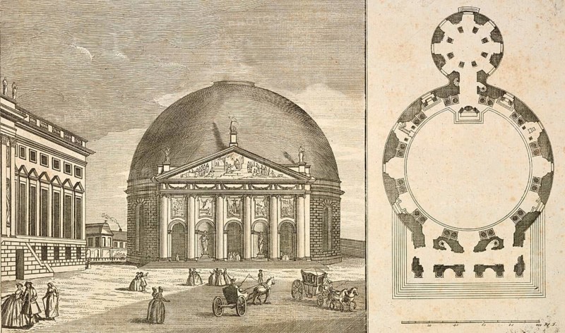 St Hedwig's Catholic Church in Berlin, view and ground plan, Germany, c. 1880, digitally restored reproduction of a 19th century illustration, historical, exact date unknown