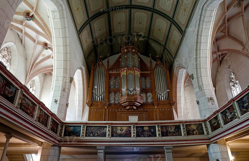 Protestant late Gothic St. Mary's Church, town church, with the organ by Friedrich Ladegast, interior view, market square, Weißenfels, Saxony-Anhalt, Germany