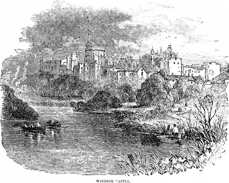 Windsor Castle, most important residence of Queen Victoria and Prince Albert, park, lake with rowing boats, reed banks, Victorian era, county of Berkshire, town of Windsor, England, historical illustration 1889