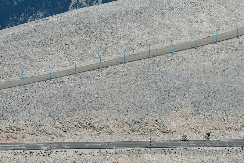 Cyclist riding on Mont Ventoux, Provence, France